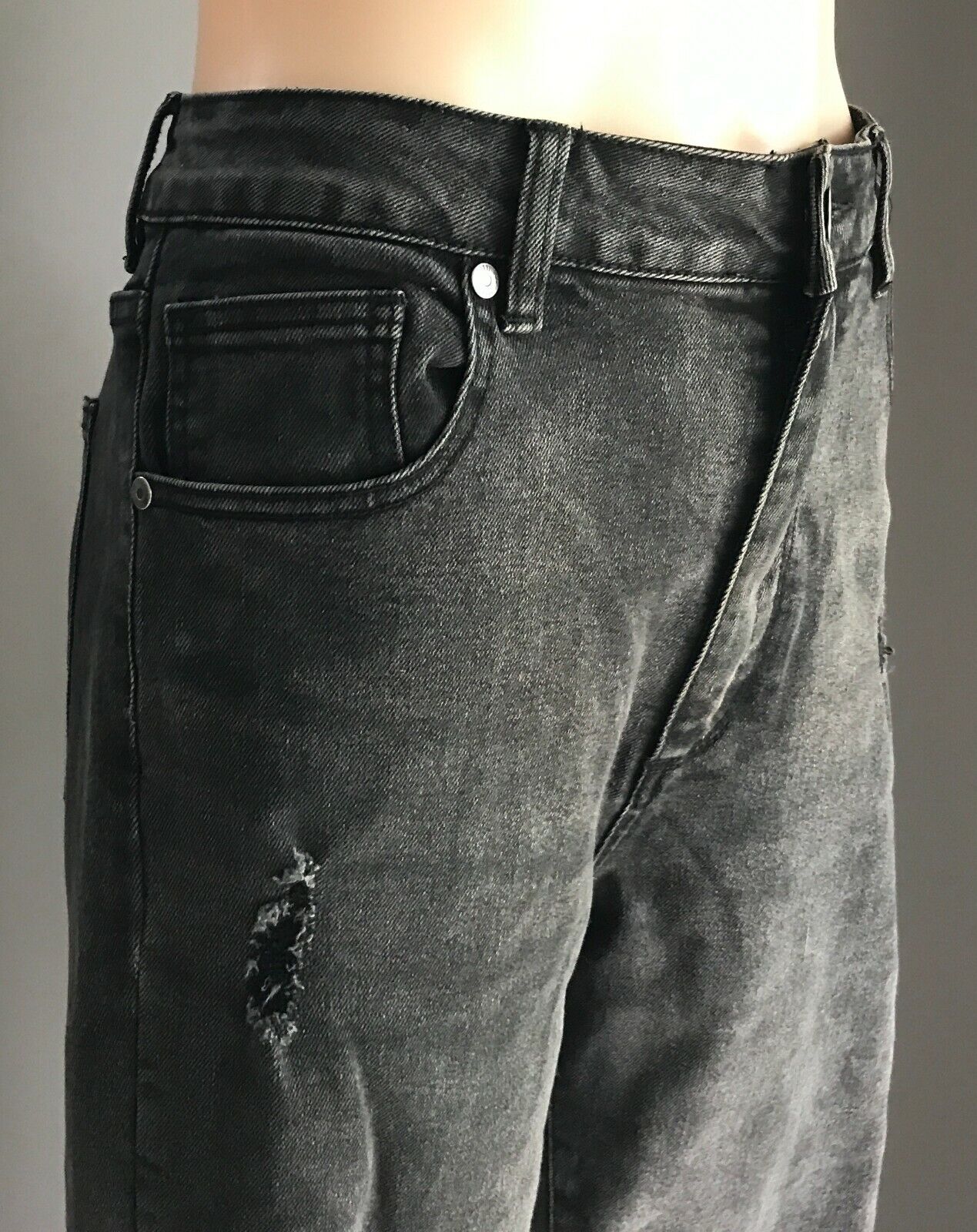 COTTON ON Black Denim Jeans "High 1990's" Rise Distressed Stretch Size 14 NEW
