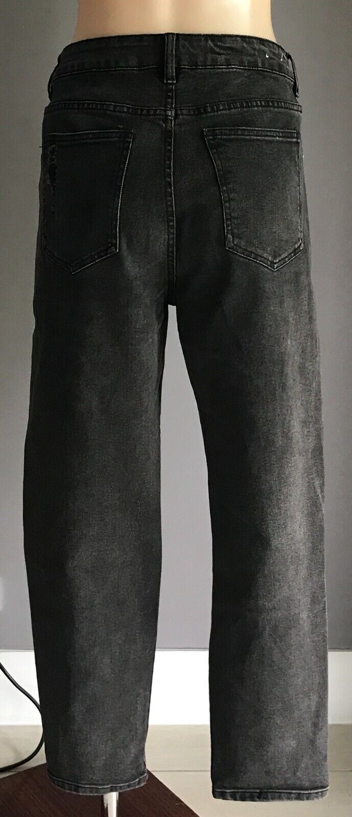 COTTON ON Black Denim Jeans "High 1990's" Rise Distressed Stretch Size 14 NEW