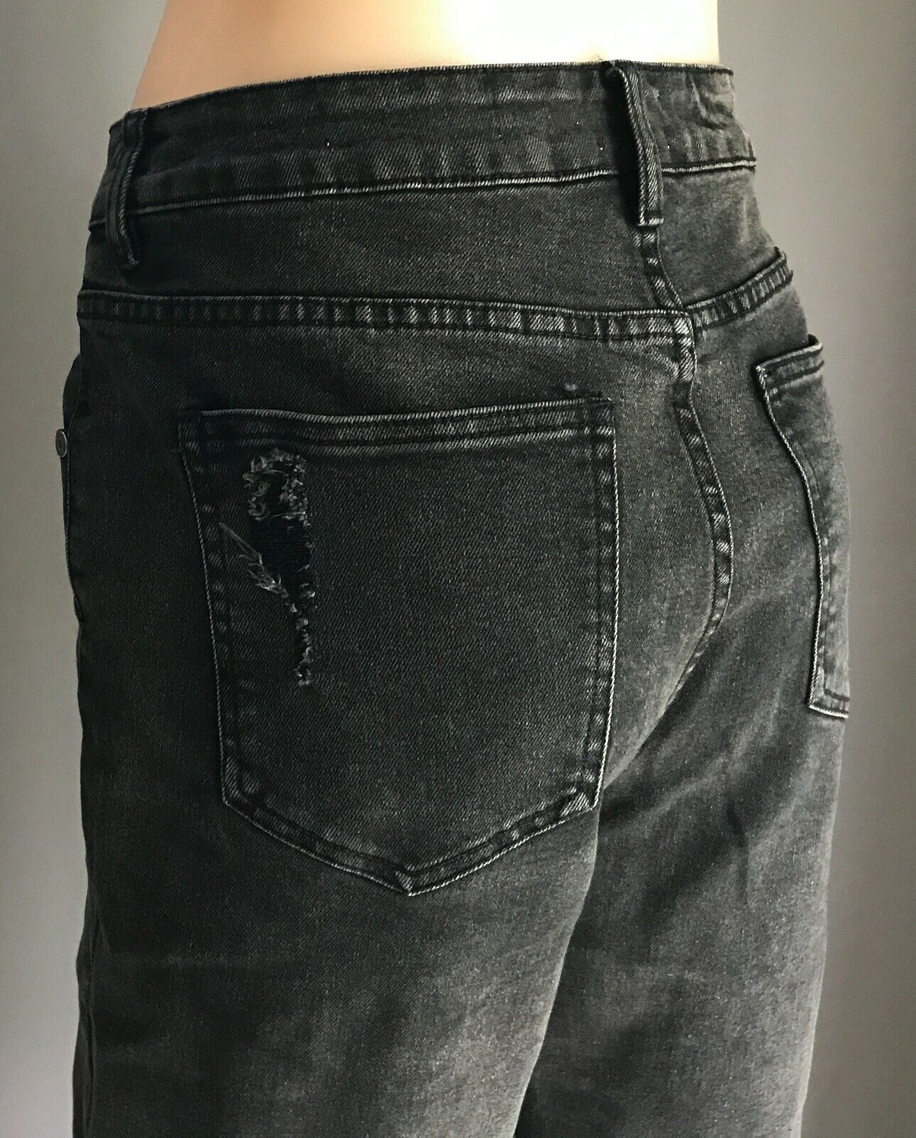 COTTON ON Black Denim Jeans "High 1990's" Rise Distressed Stretch Size 14 NEW