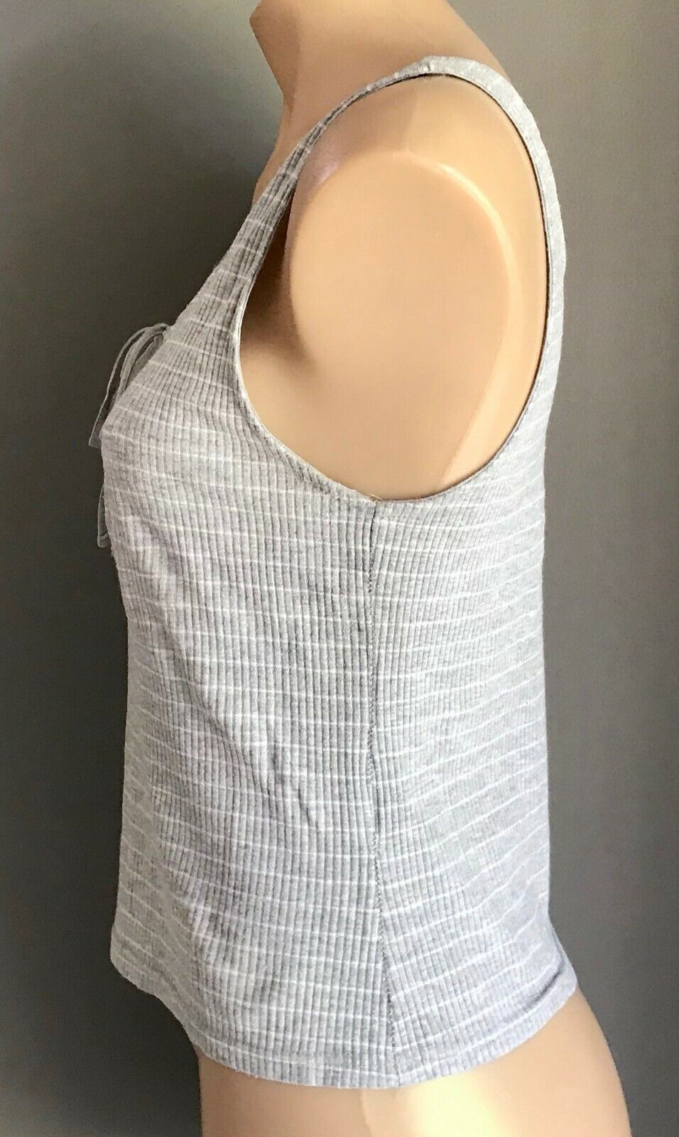 COTTON ON Top Grey White Stripe Ribbed Tank Top w Tie at Chest Ladies Size L 12