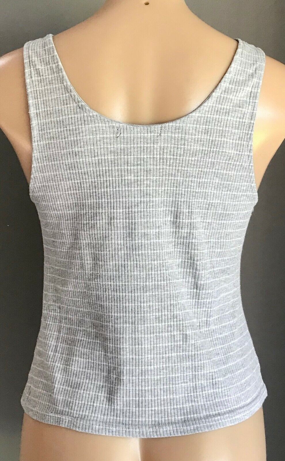 COTTON ON Top Grey White Stripe Ribbed Tank Top w Tie at Chest Ladies Size L 12