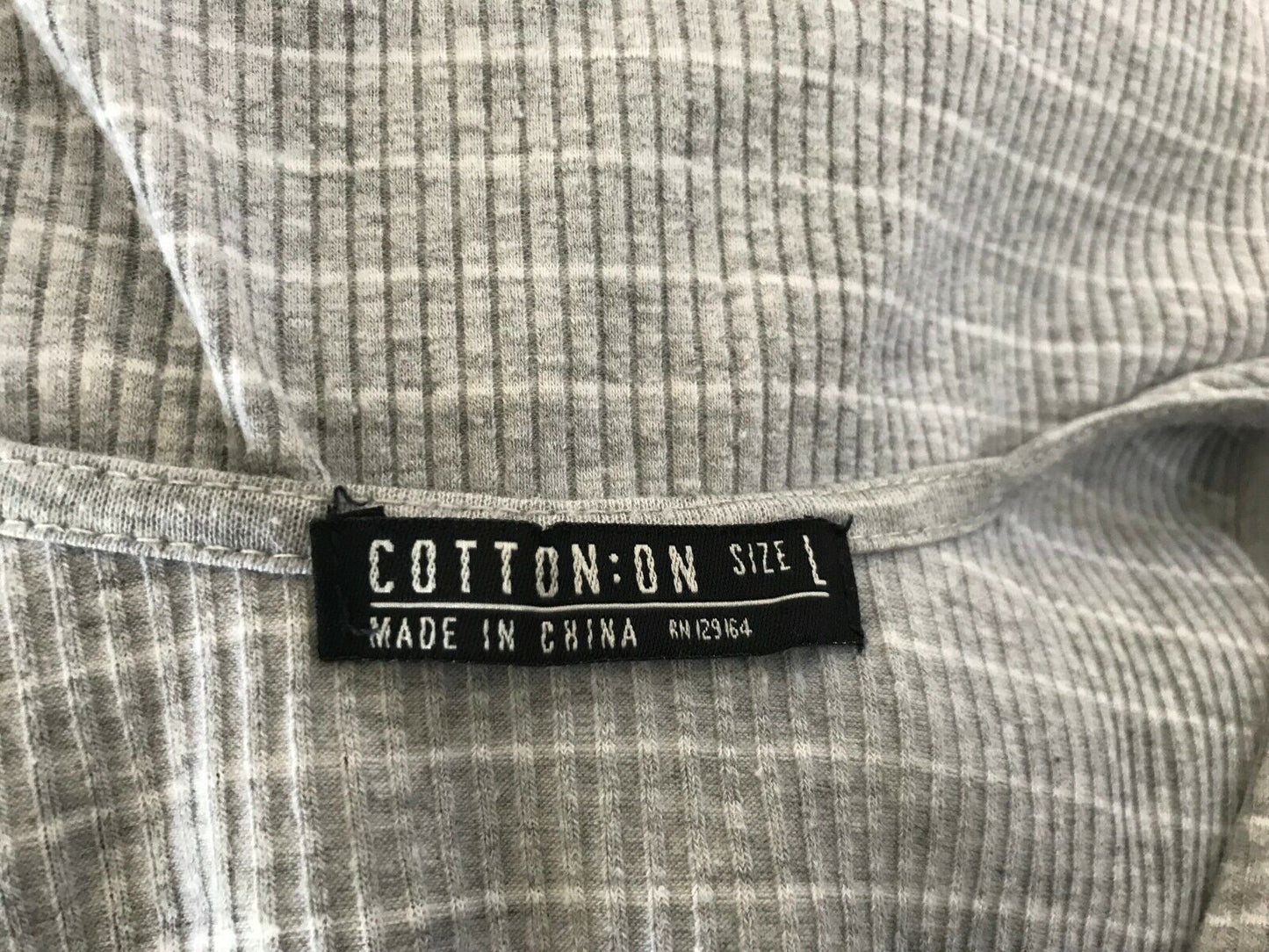 COTTON ON Top Grey White Stripe Ribbed Tank Top w Tie at Chest Ladies Size L 12