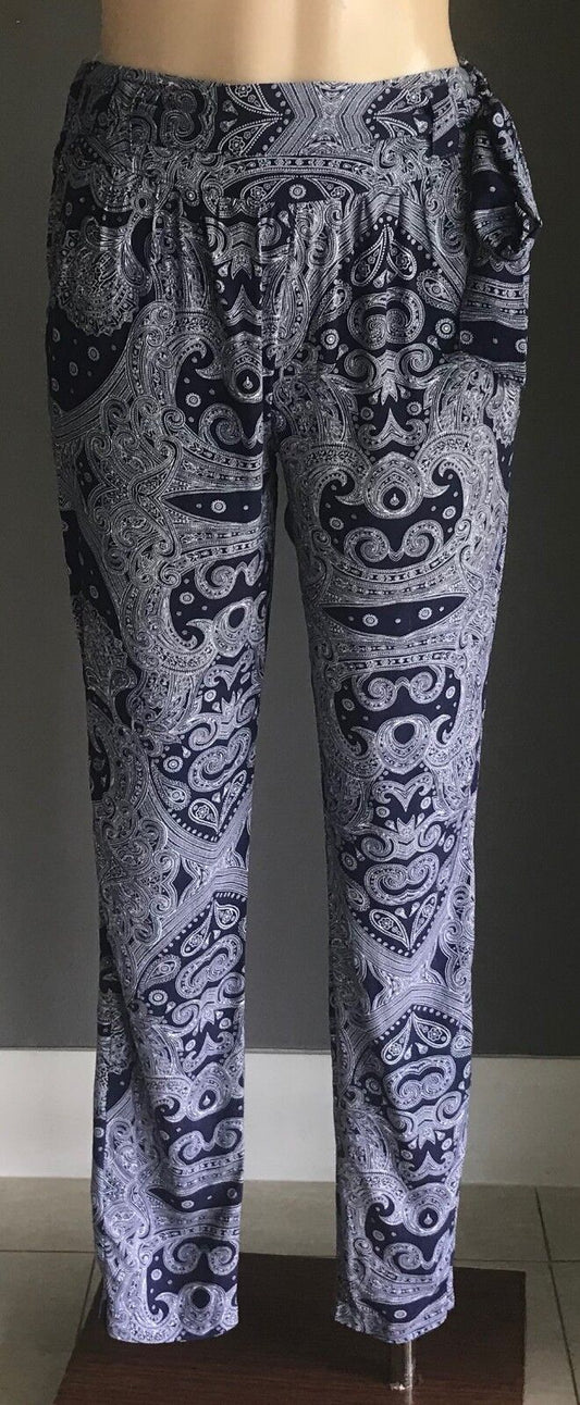 COTTON ON Pants Relaxed Blue White Shirred Waist Ties Tapered Ladies Size S 10