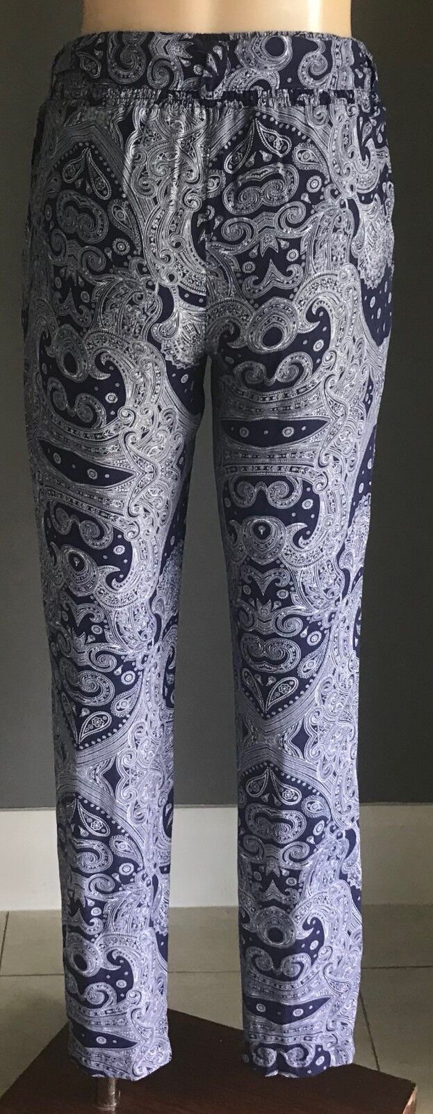 COTTON ON Pants Relaxed Blue White Shirred Waist Ties Tapered Ladies Size S 10