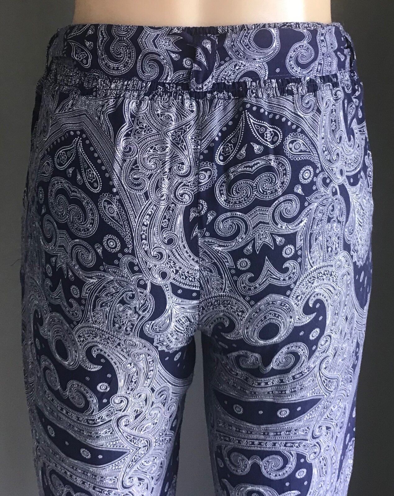 COTTON ON Pants Relaxed Blue White Shirred Waist Ties Tapered Ladies Size S 10