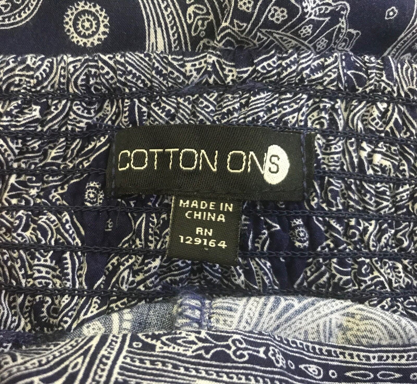 COTTON ON Pants Relaxed Blue White Shirred Waist Ties Tapered Ladies Size S 10