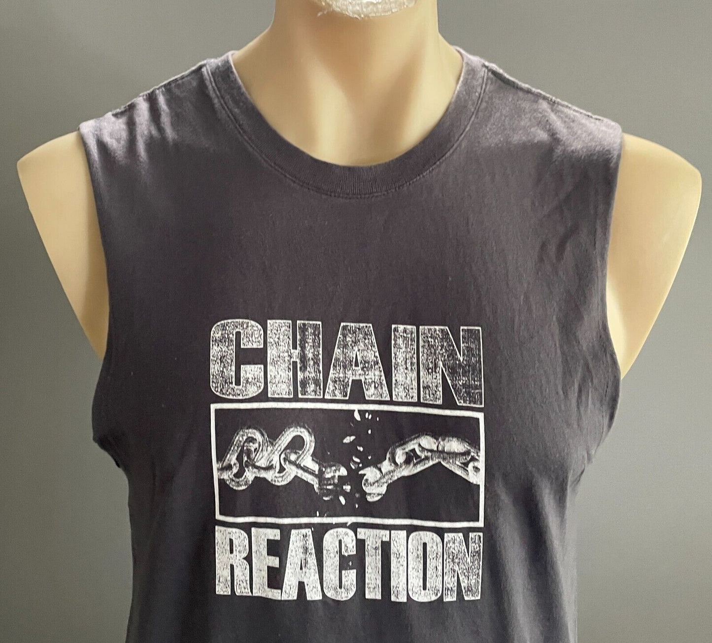 COTTON ON Muscle Tee Grey & White Print Sleeveless T-Bar Tee Size Mens XS