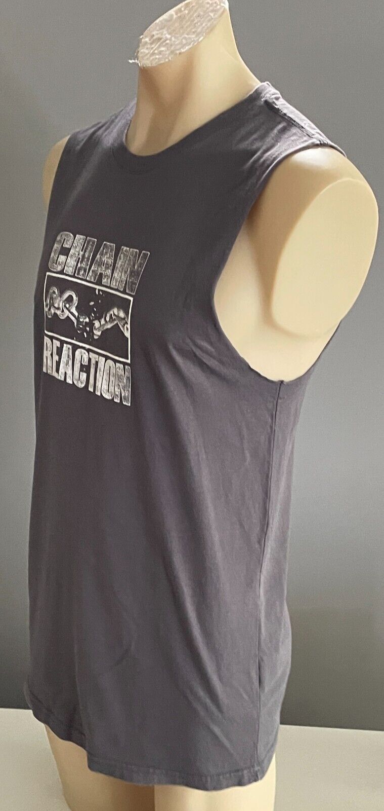 COTTON ON Muscle Tee Grey & White Print Sleeveless T-Bar Tee Size Mens XS