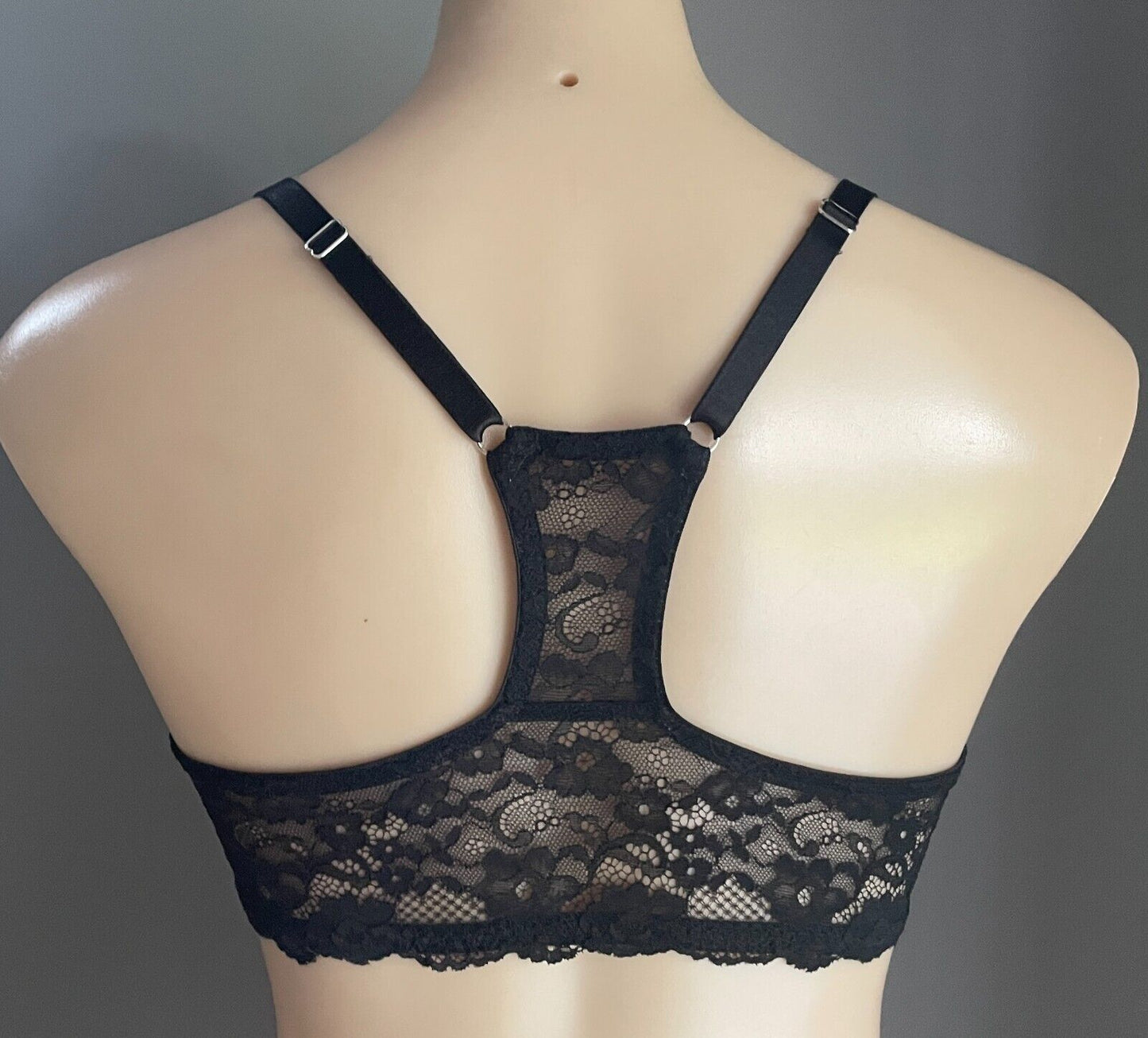 TARGET Bra 14C Black Moulded Cups Lace Racer Back Underwire Front Open Size 14 C
