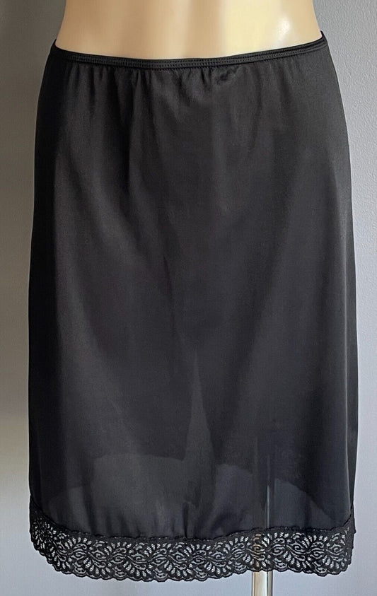 TARGET Vintage Half Slip Petticoat Black Elastic Waist Lace Hem Size 10