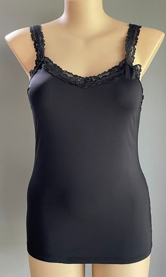TARGET Singlet Black Cami Top Size 18 Lace Trim Luxe Smooth Stretch Fabric NEW