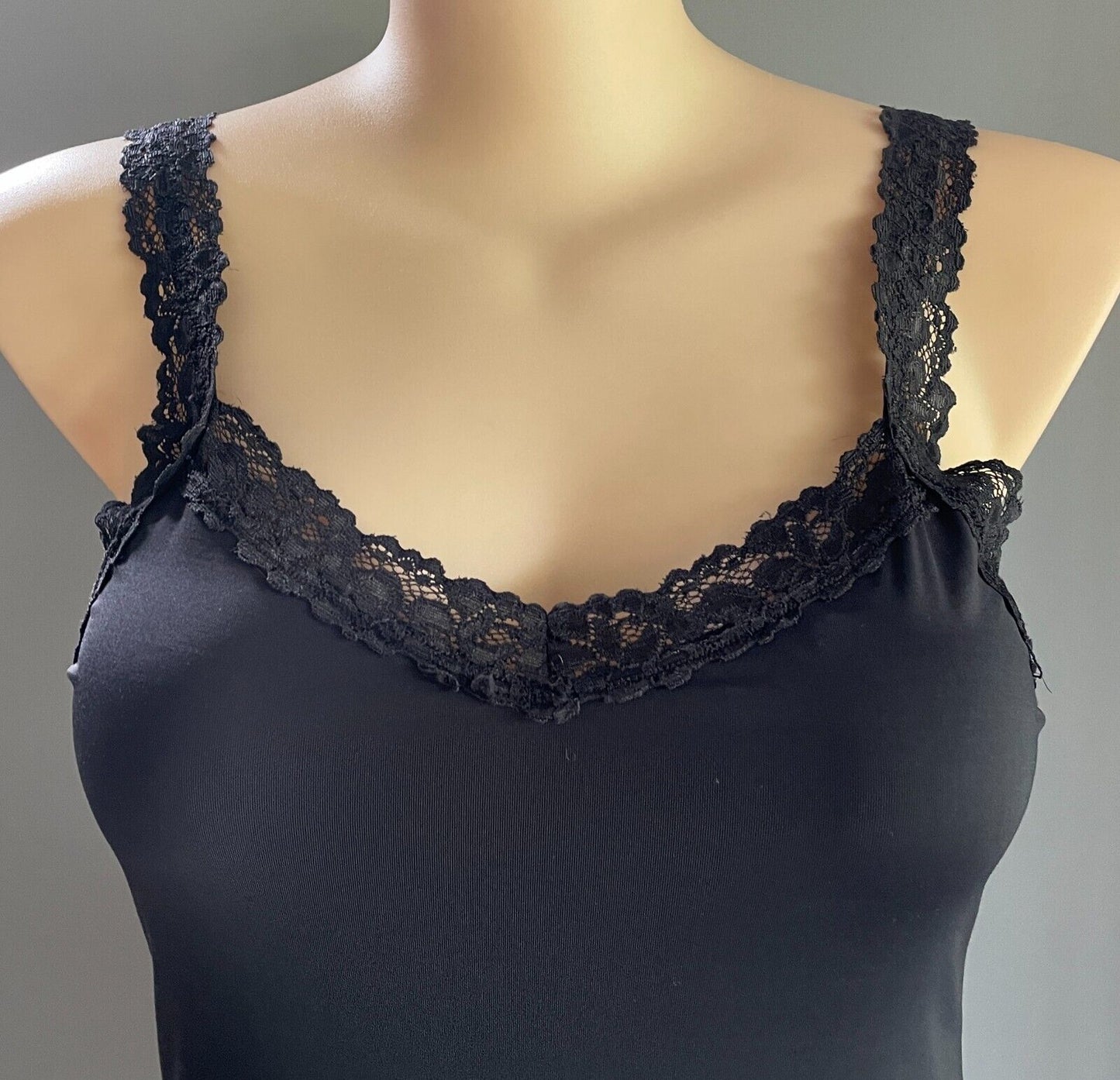 TARGET Singlet Black Cami Top Size 18 Lace Trim Luxe Smooth Stretch Fabric NEW