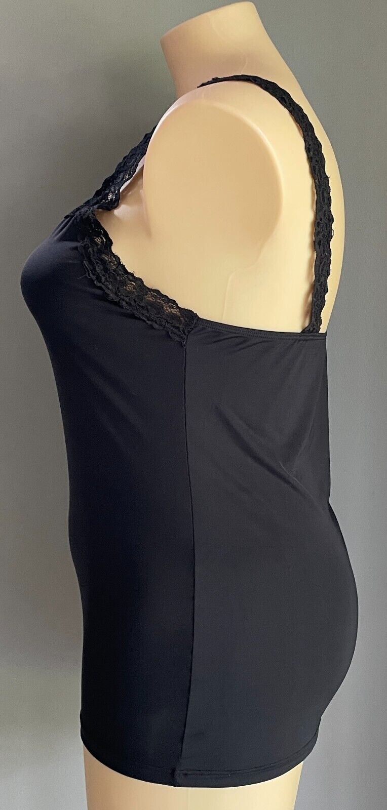 TARGET Singlet Black Cami Top Size 18 Lace Trim Luxe Smooth Stretch Fabric NEW
