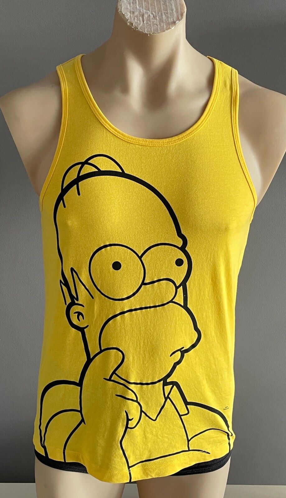 THE SIMPSONS Muscle Tee Yellow Black Homer Simpson Print Singlet Mens Size S