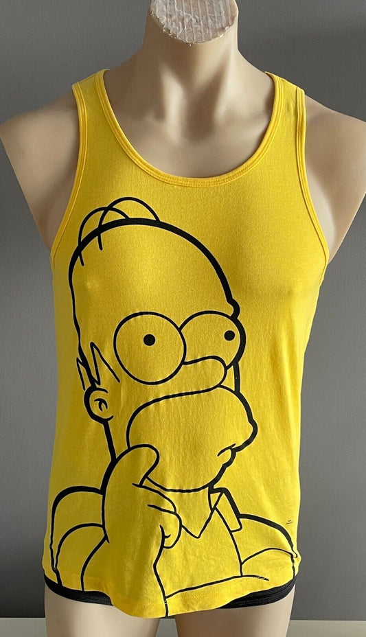 THE SIMPSONS Muscle Tee Yellow Black Homer Simpson Print Singlet Mens Size S