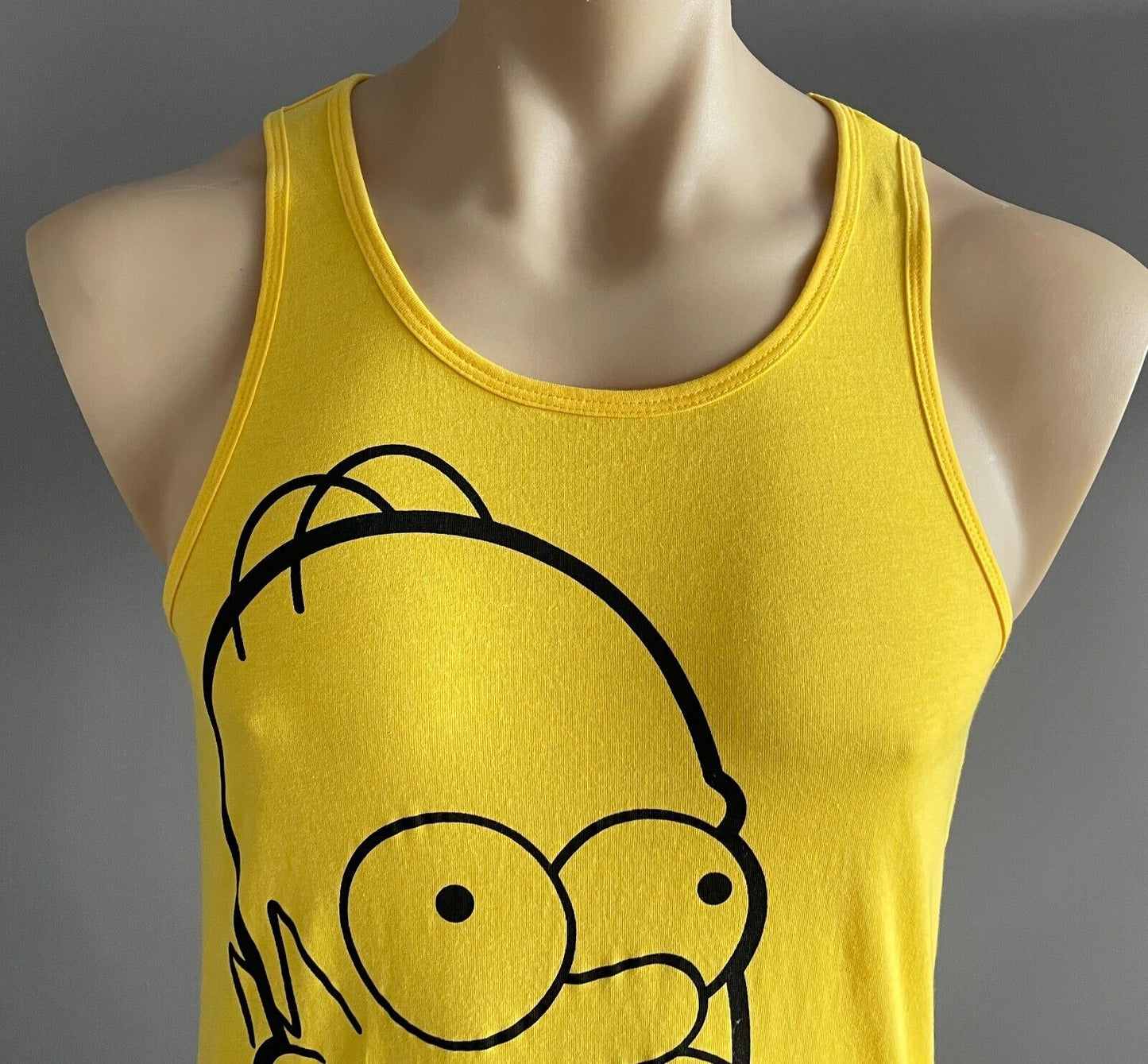 THE SIMPSONS Muscle Tee Yellow Black Homer Simpson Print Singlet Mens Size S