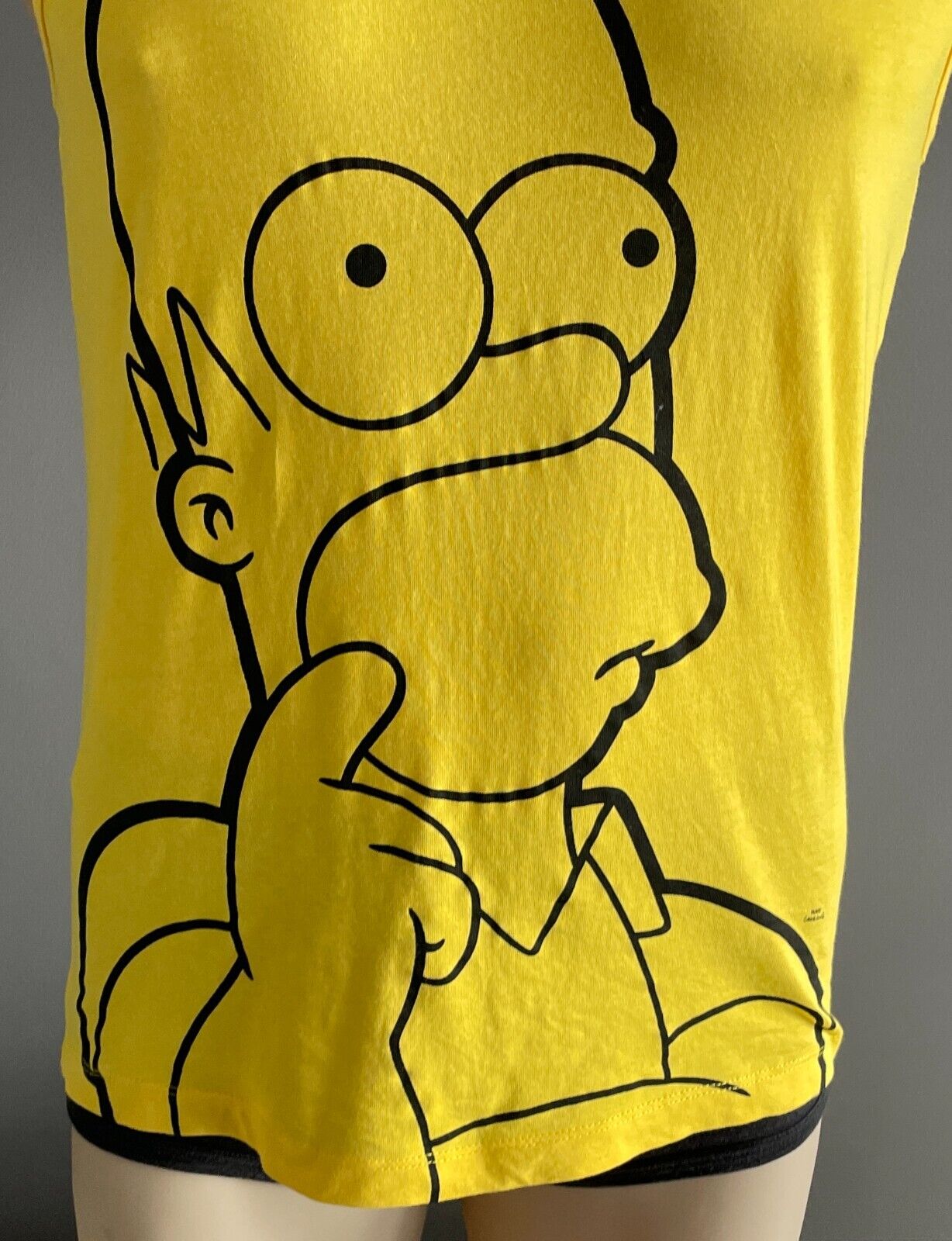 THE SIMPSONS Muscle Tee Yellow Black Homer Simpson Print Singlet Mens Size S