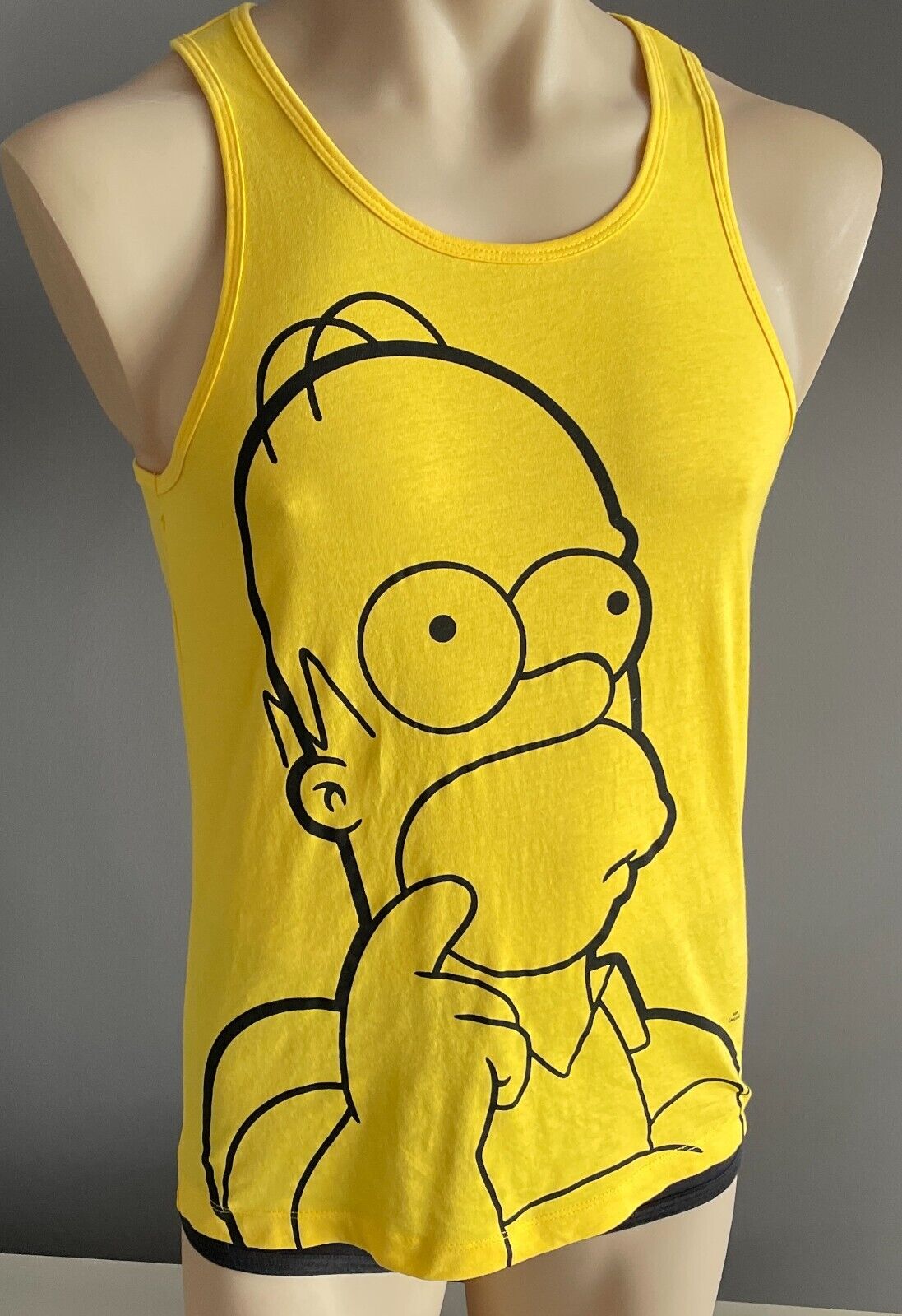 THE SIMPSONS Muscle Tee Yellow Black Homer Simpson Print Singlet Mens Size S