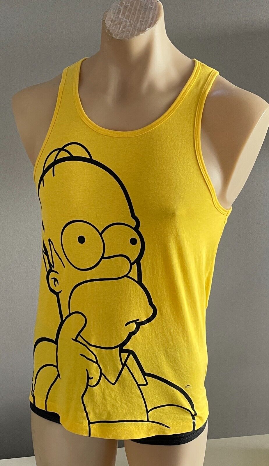THE SIMPSONS Muscle Tee Yellow Black Homer Simpson Print Singlet Mens Size S