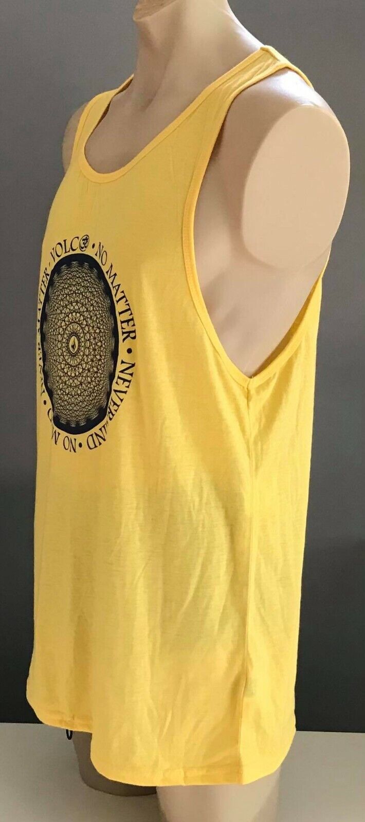 Mens VOLCOM T Shirt "No Matter What" Graphic Yellow Sleeveless Surf Tee XXL NEW