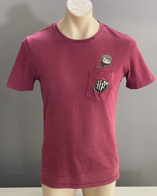 HARRY POTTER Burgundy Short Sleeve T-Shirt Size S 100cm Chest Pocket Unisex