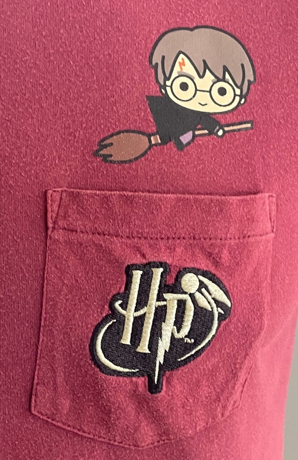 HARRY POTTER Burgundy Short Sleeve T-Shirt Size S 100cm Chest Pocket Unisex