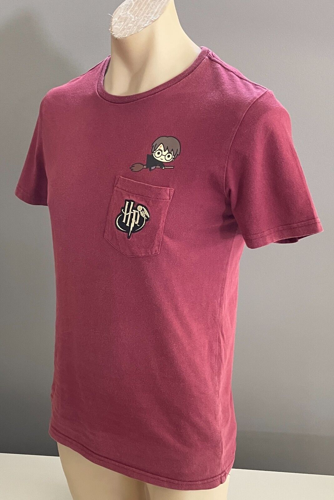 HARRY POTTER Burgundy Short Sleeve T-Shirt Size S 100cm Chest Pocket Unisex
