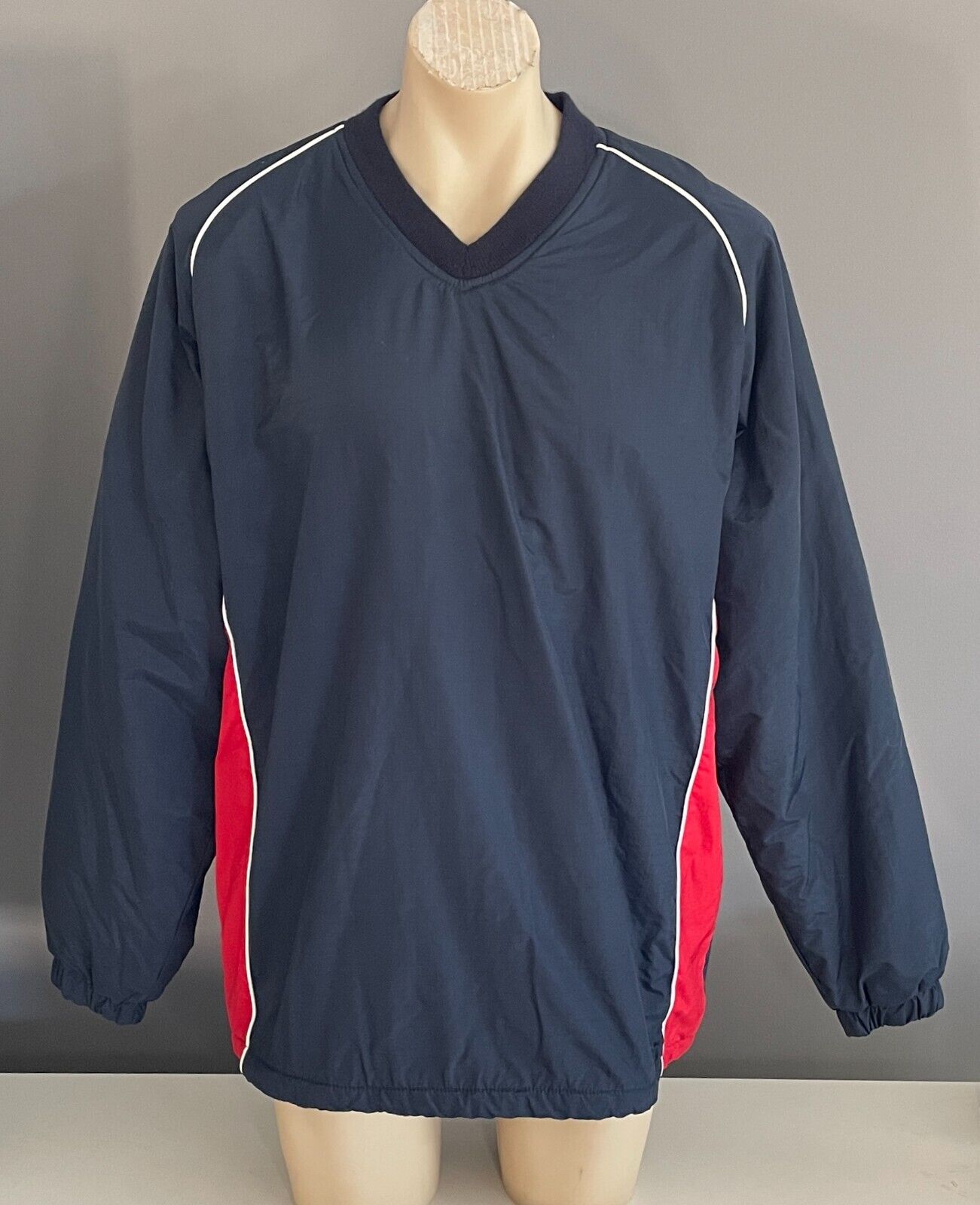 Long Sleeve Top Navy Nylon Polar Fleece Lined White Red Trim Size L 136cm Chest