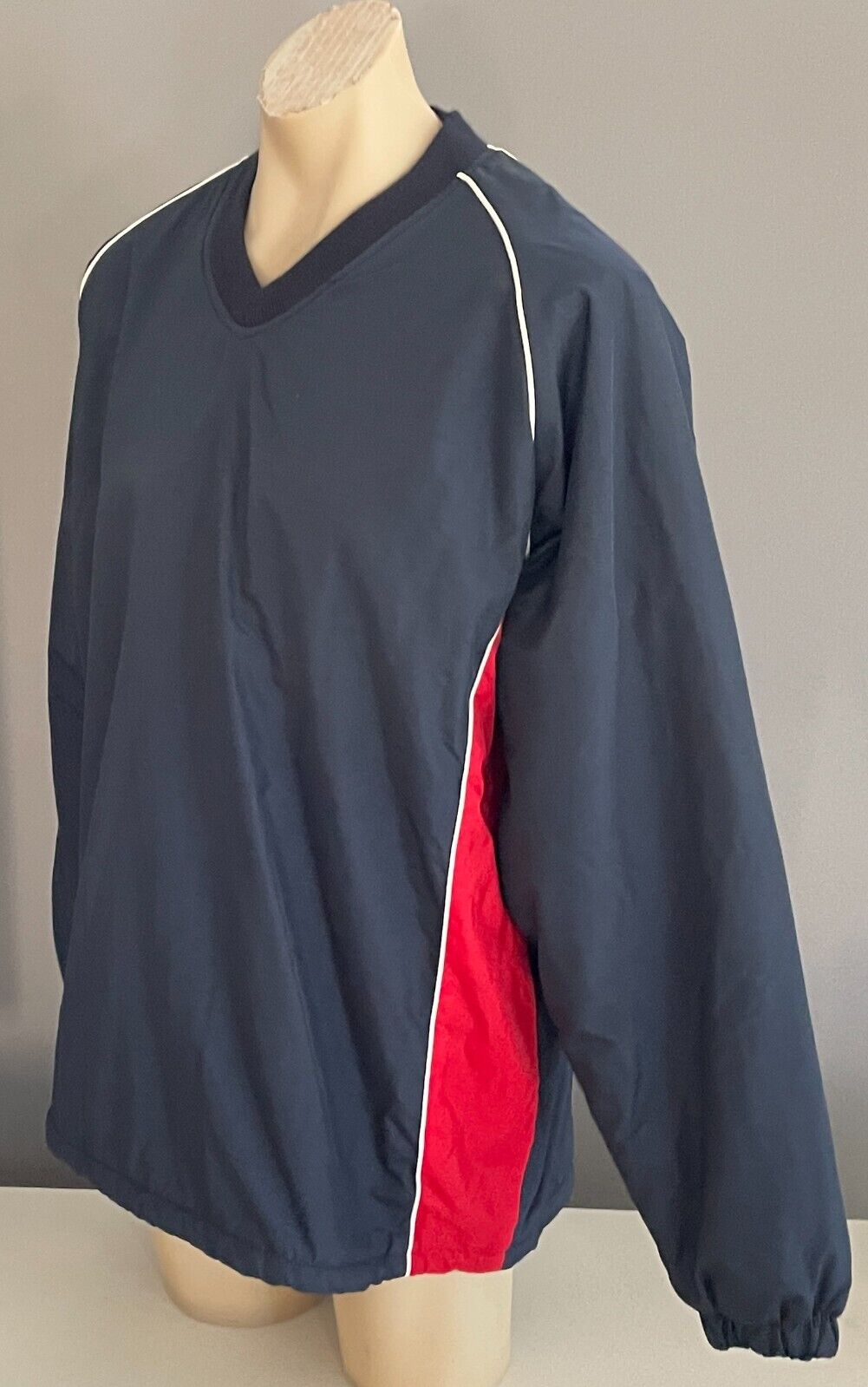Long Sleeve Top Navy Nylon Polar Fleece Lined White Red Trim Size L 136cm Chest