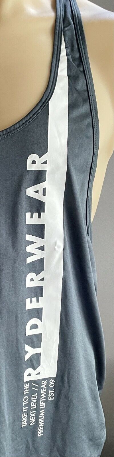 Mens RYDERWEAR Tank Top Dark Grey & White Print "Evo" T-Back Stringer Tee Sz XL