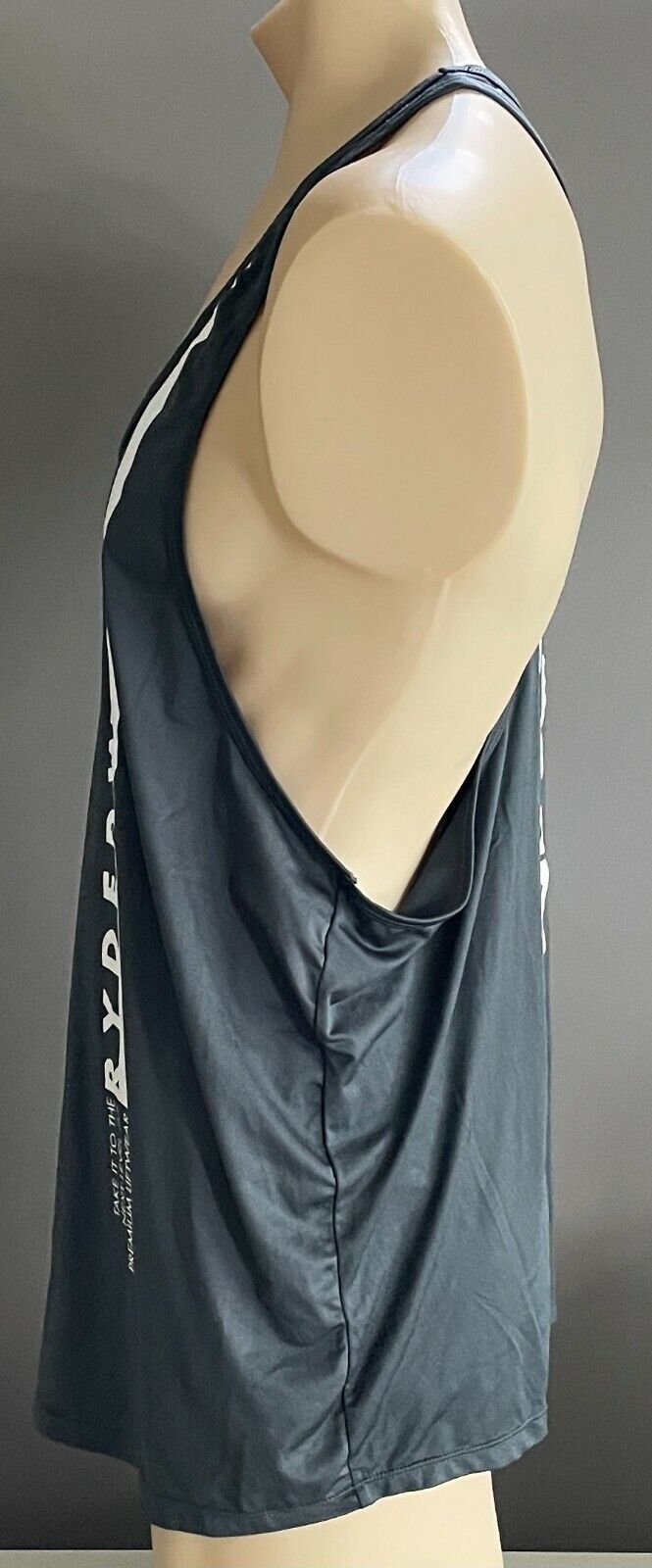 Mens RYDERWEAR Tank Top Dark Grey & White Print "Evo" T-Back Stringer Tee Sz XL