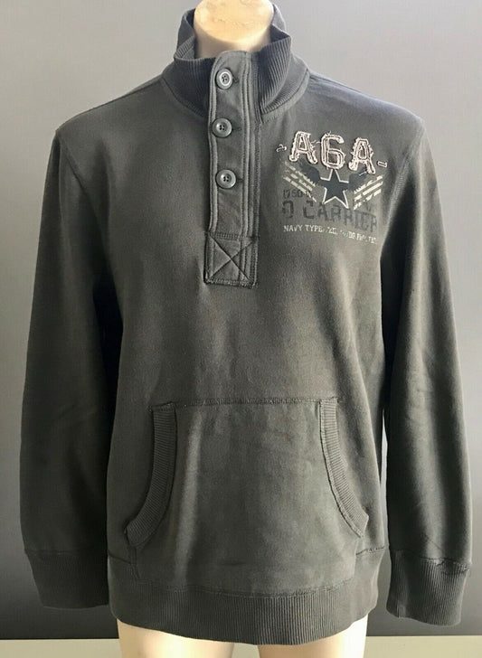 Mens KMART Zip Jumper Grey Fleece Long Sleeve High Neck w Buttons Size XL