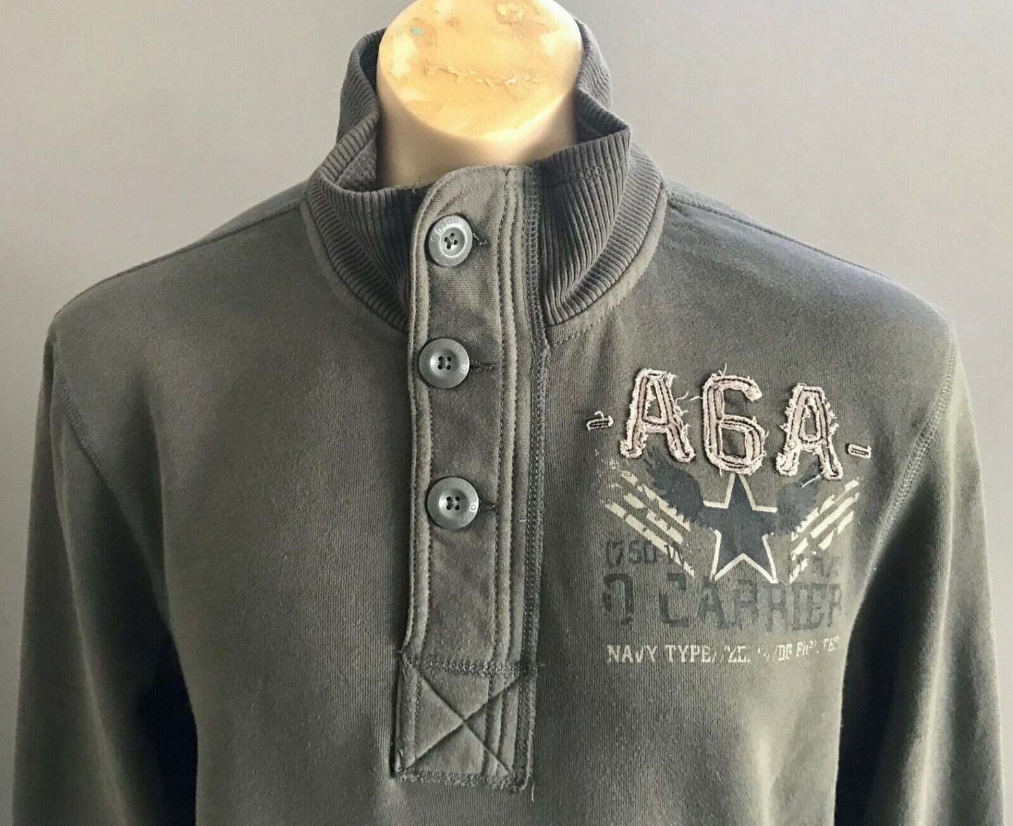 Mens KMART Zip Jumper Grey Fleece Long Sleeve High Neck w Buttons Size XL