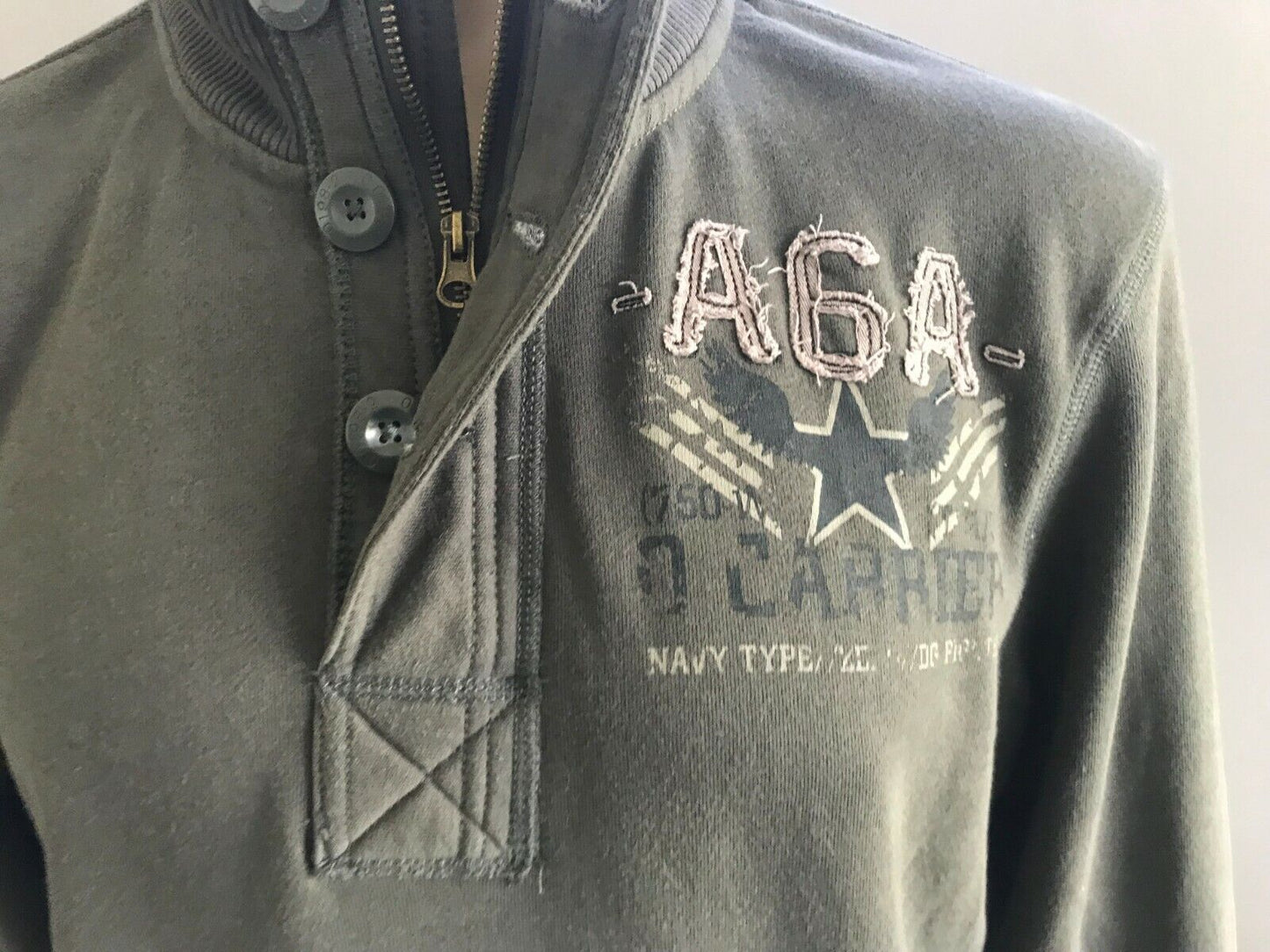 Mens KMART Zip Jumper Grey Fleece Long Sleeve High Neck w Buttons Size XL