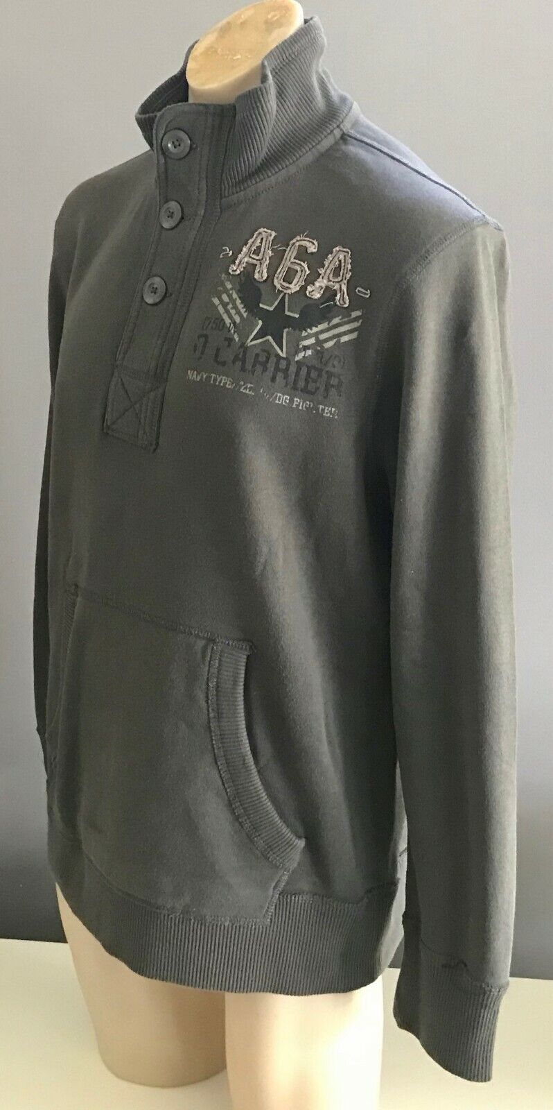 Mens KMART Zip Jumper Grey Fleece Long Sleeve High Neck w Buttons Size XL