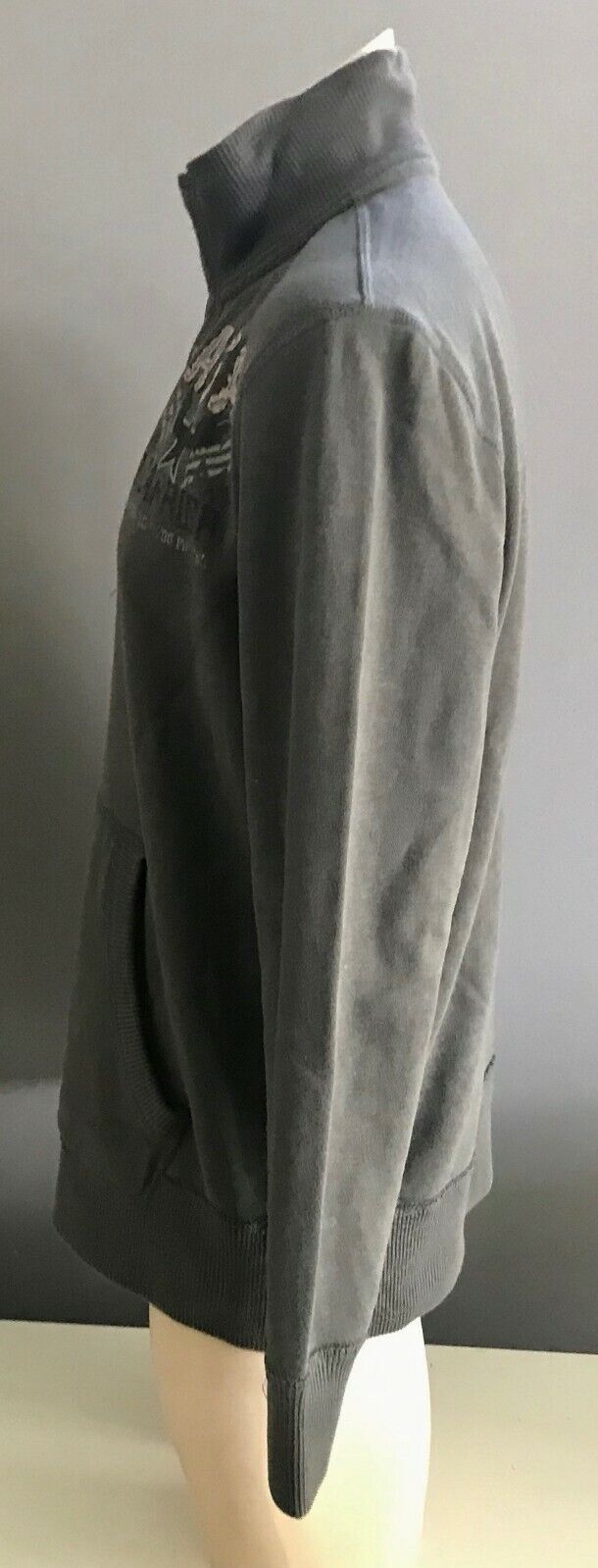 Mens KMART Zip Jumper Grey Fleece Long Sleeve High Neck w Buttons Size XL