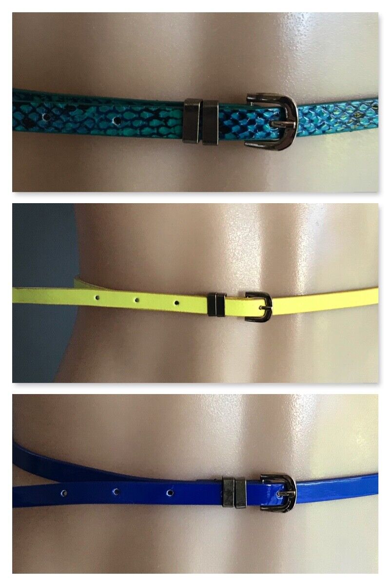 PORTMANS 3x Belts Thin Pleather Blue Yellow Blue Green Snake Print Size XS NEW