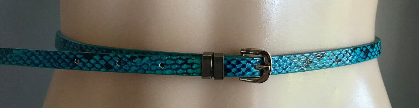 PORTMANS 3x Belts Thin Pleather Blue Yellow Blue Green Snake Print Size XS NEW