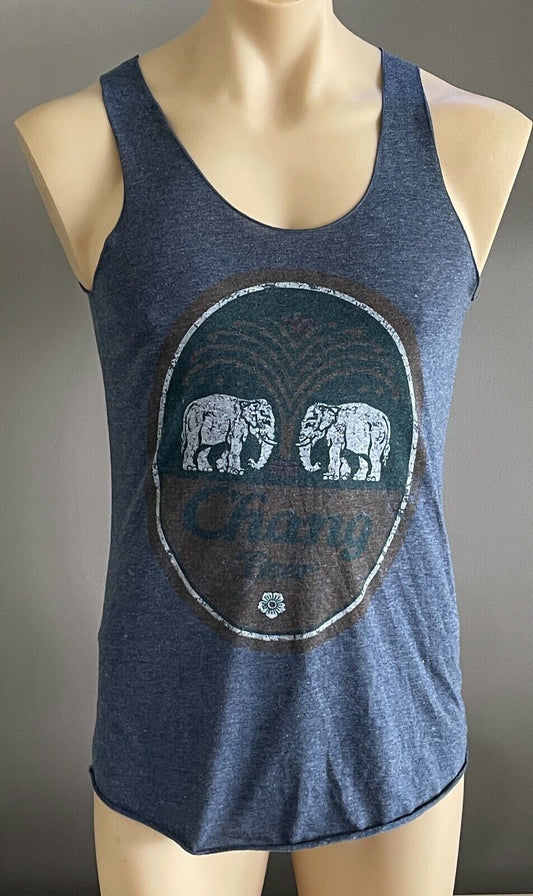 Mens TRIPLE T "Chang Beer" Singlet Print Sleeveless Top Tee Blue Marl Chest 90cm
