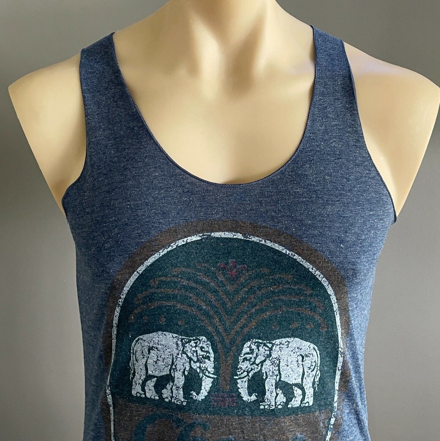 Mens TRIPLE T "Chang Beer" Singlet Print Sleeveless Top Tee Blue Marl Chest 90cm