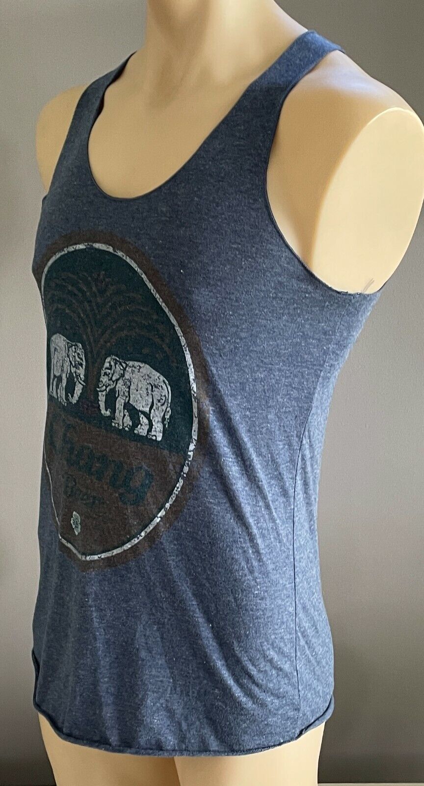 Mens TRIPLE T "Chang Beer" Singlet Print Sleeveless Top Tee Blue Marl Chest 90cm