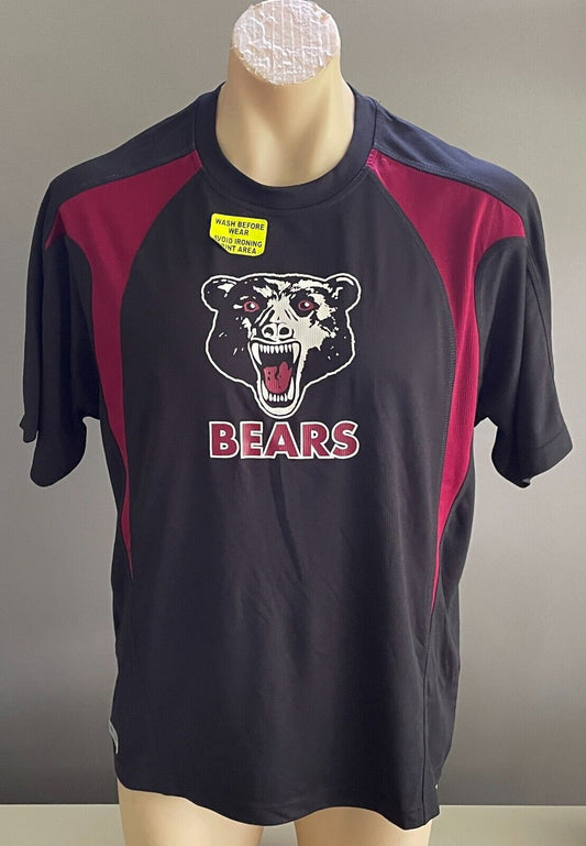 Mens Dri Gear BEARS Black & Burgundy Trim Short Sleeve Tee Size XL SPF 25 NEW