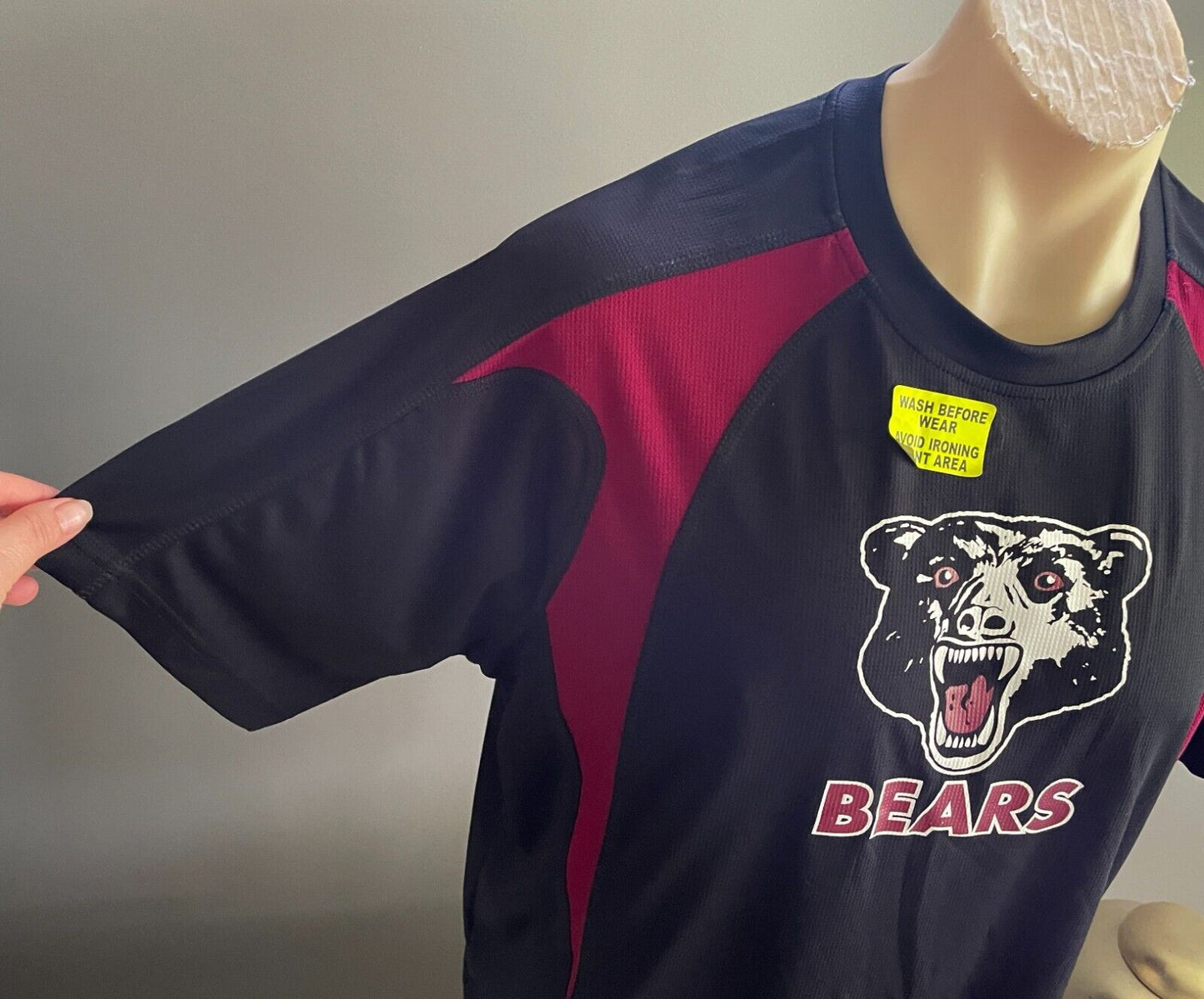 Mens Dri Gear BEARS Black & Burgundy Trim Short Sleeve Tee Size XL SPF 25 NEW