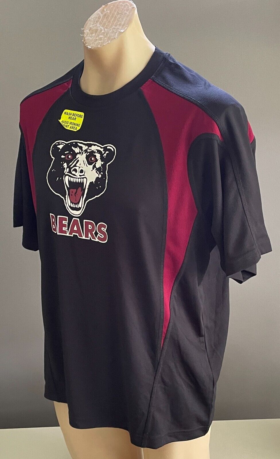 Mens Dri Gear BEARS Black & Burgundy Trim Short Sleeve Tee Size XL SPF 25 NEW