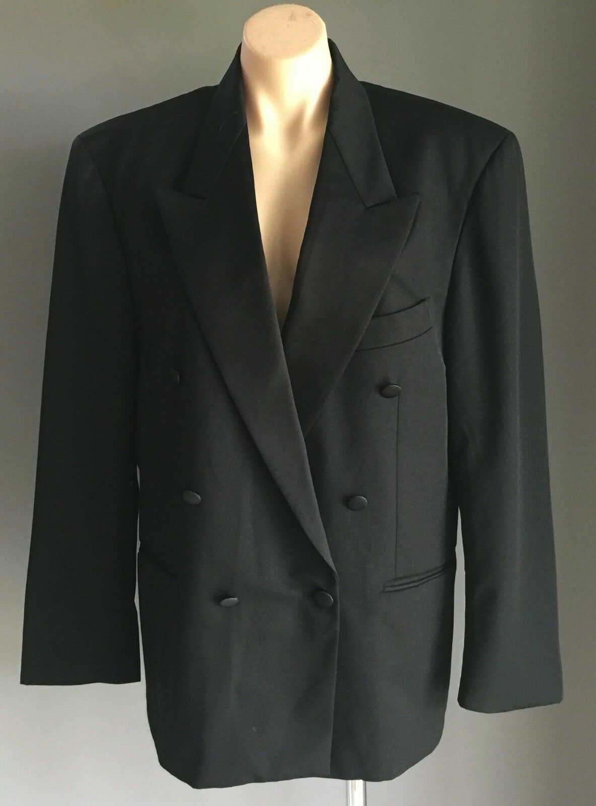 DAVID JONES UOMO Black Double Breasted Suit Jacket Blazer Mens Size 52
