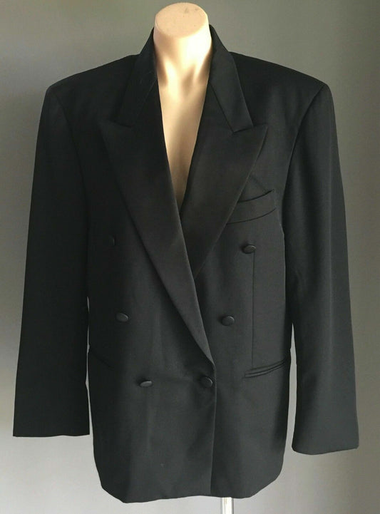 DAVID JONES UOMO Black Double Breasted Suit Jacket Blazer Mens Size 52