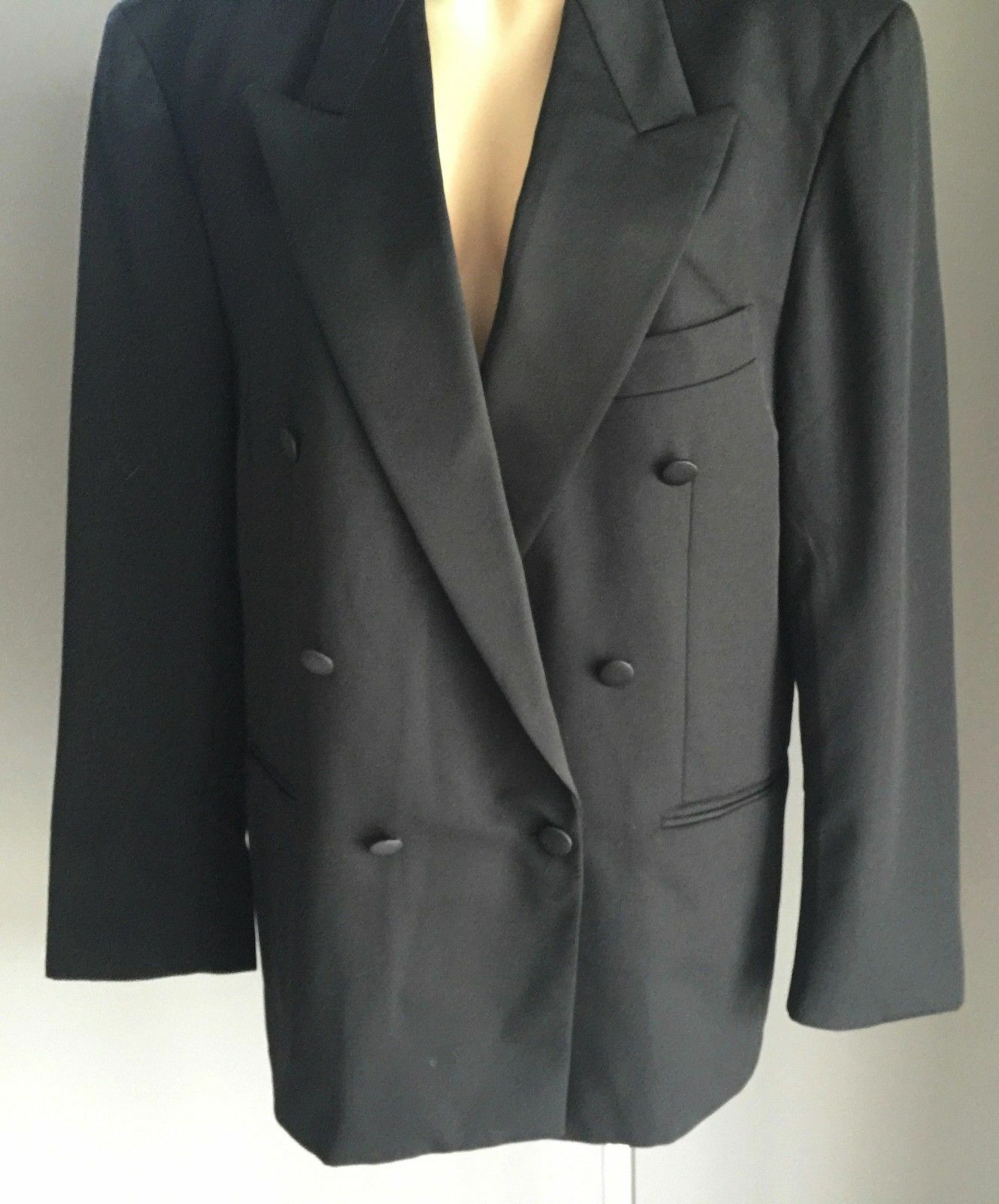 DAVID JONES UOMO Black Double Breasted Suit Jacket Blazer Mens Size 52