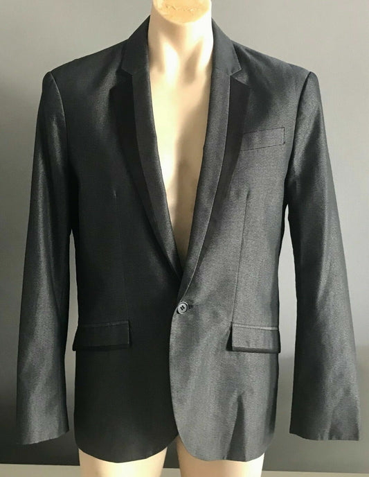 Mens POLITIX 464 Grey & Black Single Breasted Jacket Blazer Size L NEW
