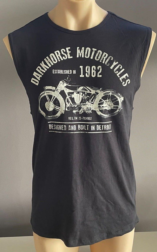 BIG W Mens Muscle Tee Black Sleeveless Motorcycle  Print Tank Top Size S NEW