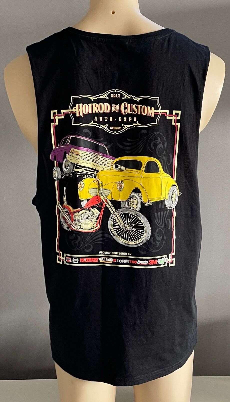 2017 HOTROD & CUSTOM AUTO EXPO Sydney Muscle Tee Tank Top Sleeveless Size L NOS